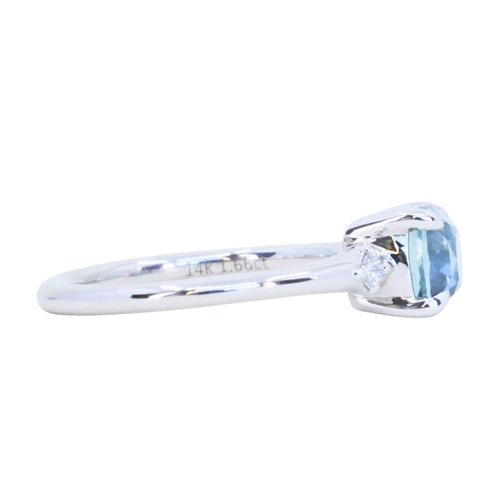 1.66ct Untreated Old Mine Cut Montana Sapphire and Princess Cut Diamond Rapids Low Profile Ring in 14k White Gold