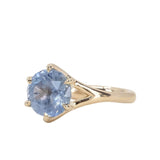 3.10ct Round Cornflower Blue Montana Sapphire Low Profile Six Prong Split Shank Solitaire in 14k Yellow Gold