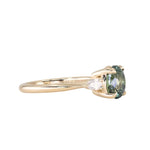 2.35ct Round Unheated Montana Sapphire and Natural Pear Diamond Three Stone Low Profile Ring in 14k Yellow Gold