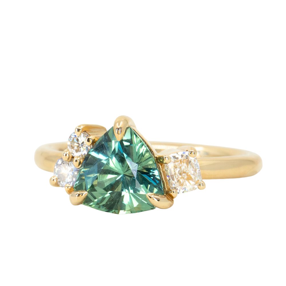 1.92ct Trillion Montana Sapphire and Natural Diamond Mountainscape Ring in 18k Yellow Gold