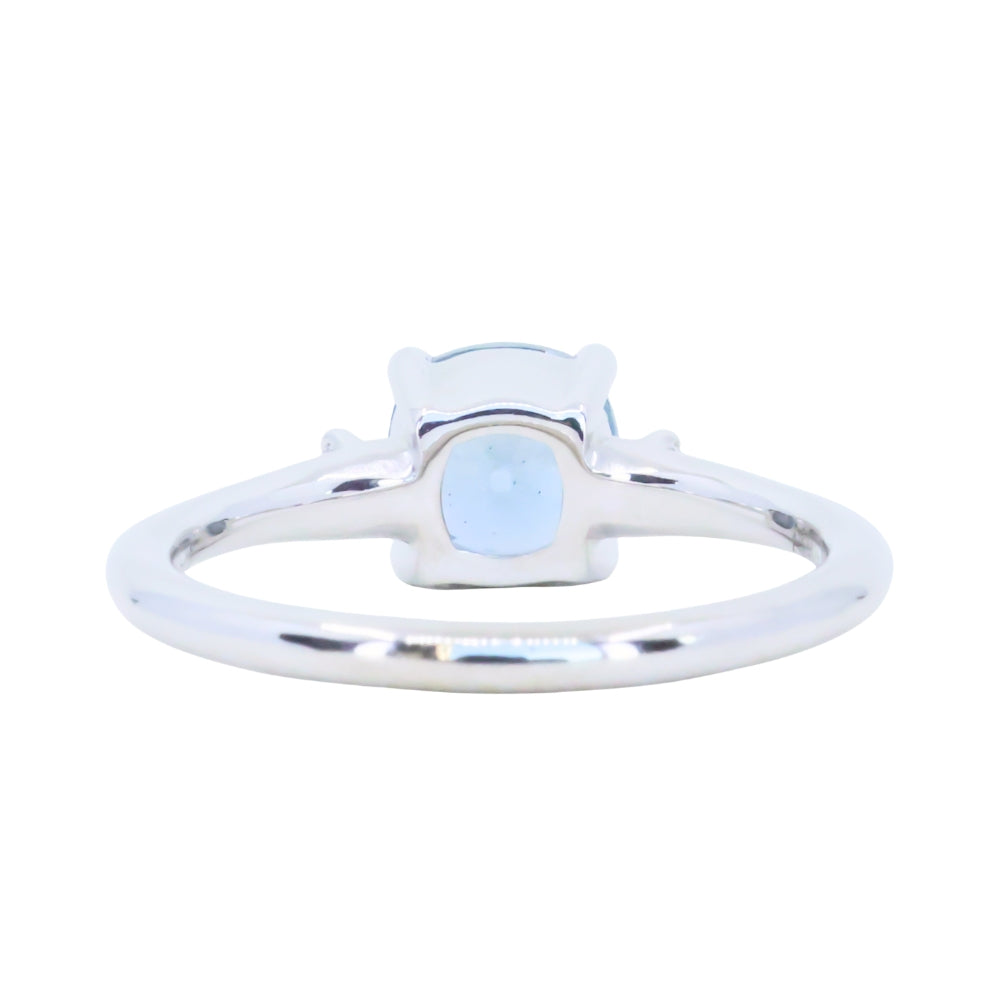 1.66ct Untreated Old Mine Cut Montana Sapphire and Princess Cut Diamond Rapids Low Profile Ring in 14k White Gold