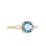 1.62ct Round Teal Green Montana Sapphire and Princess Cut Diamond Rapids Low Profile Ring in 18k Yellow Gold