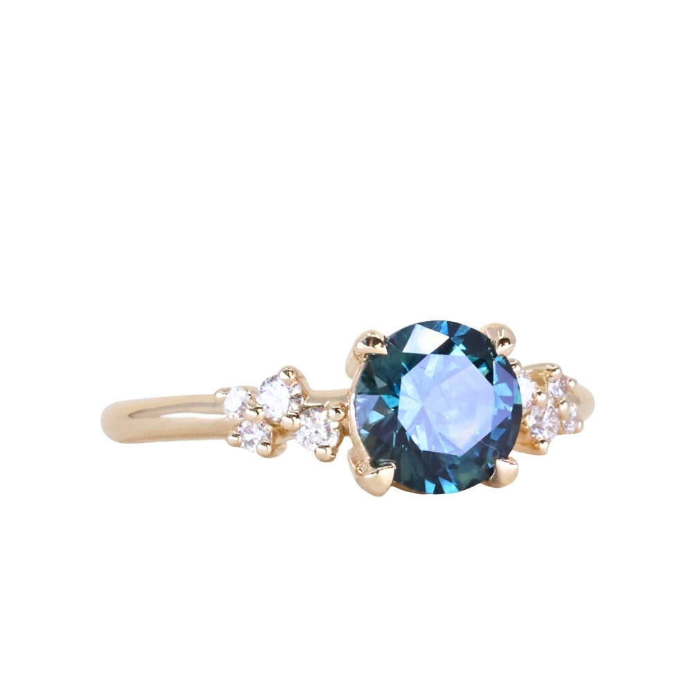 1.35ct Round Blue and Montana Sapphire and Diamond Starry Night Low Profile Solitaire in 14k Yellow Gold