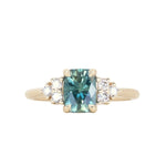 1.55ct Precision Radiant Cut Teal Montana Sapphire and Diamond Cluster Evergreen Ring in 14k Yellow Gold