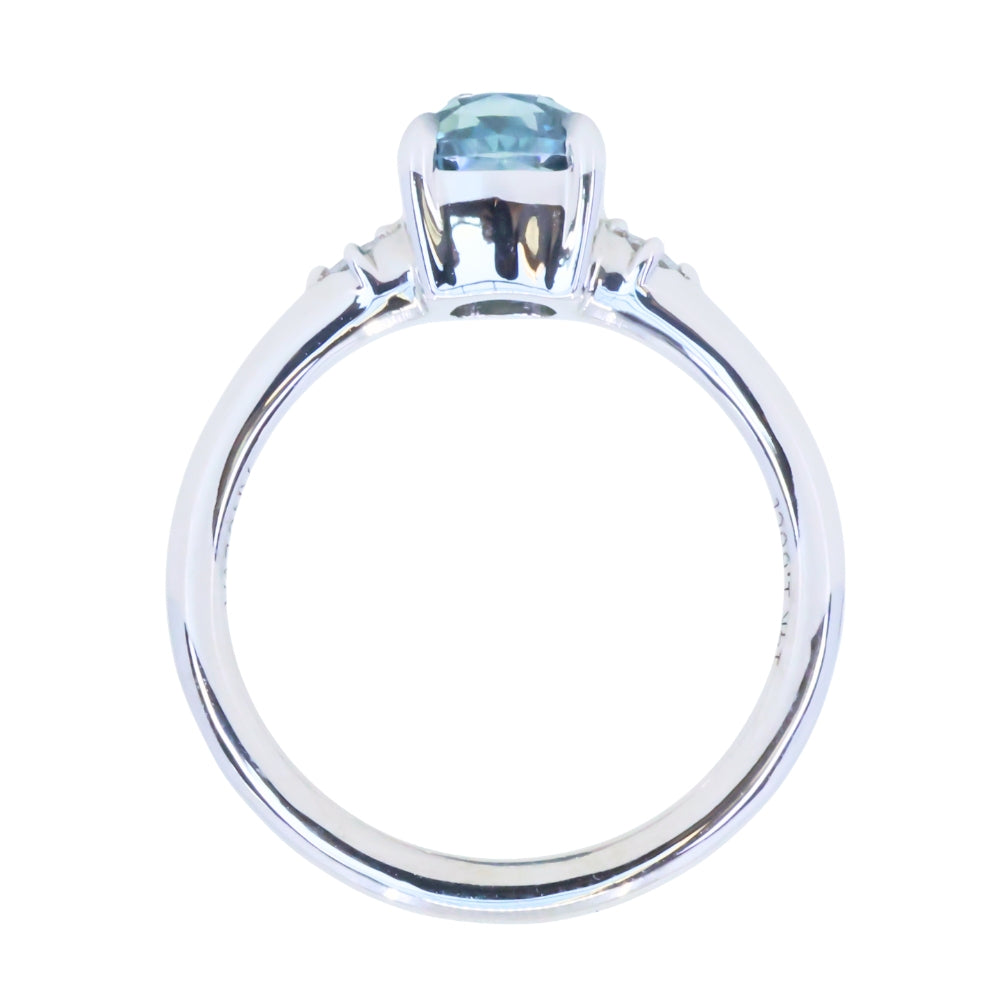 1.66ct Untreated Old Mine Cut Montana Sapphire and Princess Cut Diamond Rapids Low Profile Ring in 14k White Gold