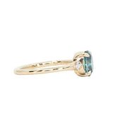 1.77ct Oval Precision Cut Parti Light Teal Montana Sapphire and Princess Cut Diamond Rapids Low Profile Ring in 14k Yellow Gold