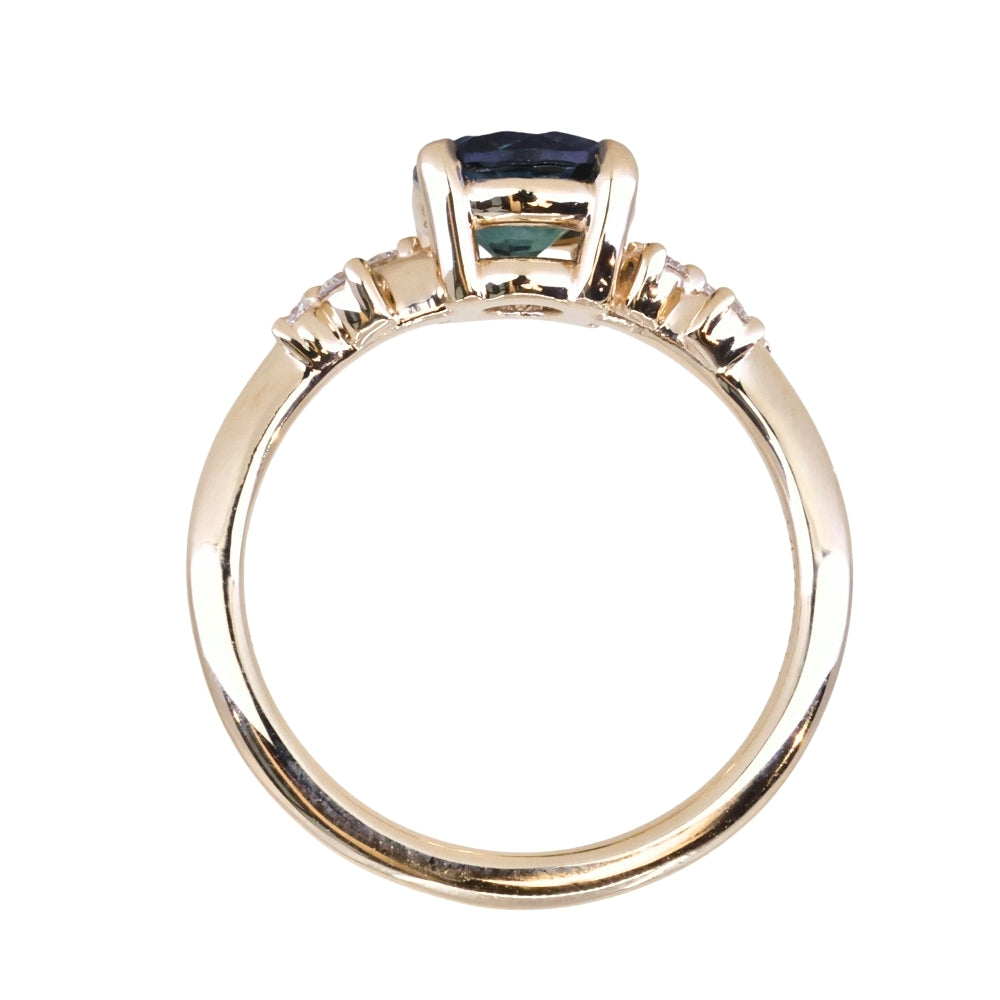 1.35ct Round Blue and Montana Sapphire and Diamond Starry Night Low Profile Solitaire in 14k Yellow Gold