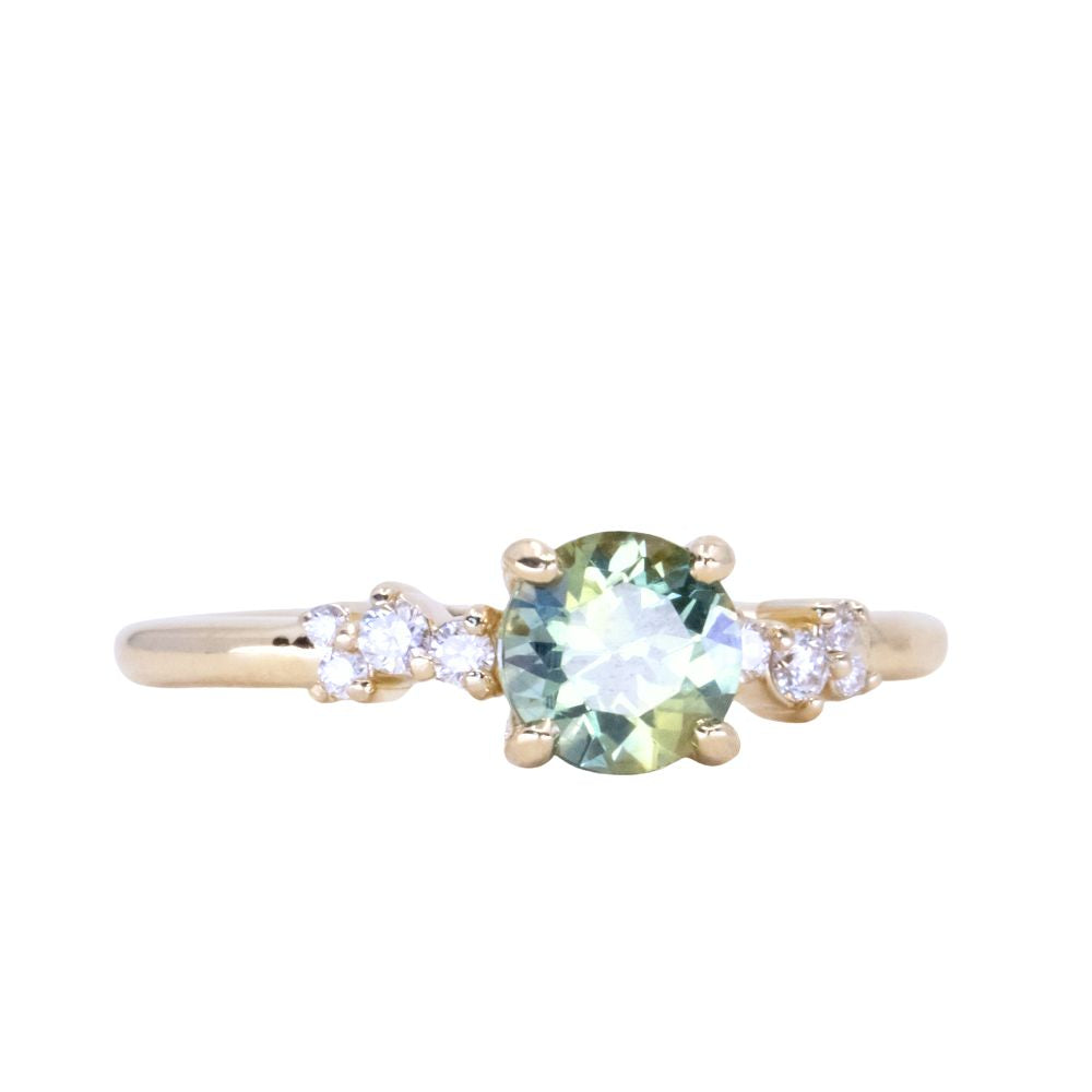 1.02ct Parti Green Yellow Montana Sapphire and Diamond Starry Night Low Profile Solitaire in 14k Yellow Gold