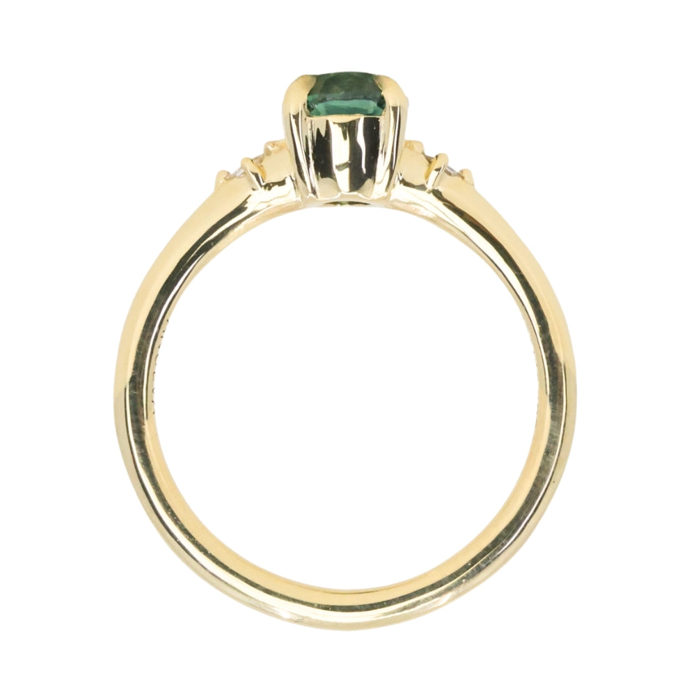 1.41ct Oval Teal Parti Montana Sapphire and Princess Cut Diamond Rapids Low Profile Ring in 18k Yellow Gold