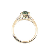 2.35ct Round Unheated Montana Sapphire and Natural Pear Diamond Three Stone Low Profile Ring in 14k Yellow Gold
