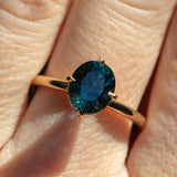 2.25ct Precision Cut Teal Montana Sapphire Four Prong Compass Set Solitaire in 18k Yellow Gold