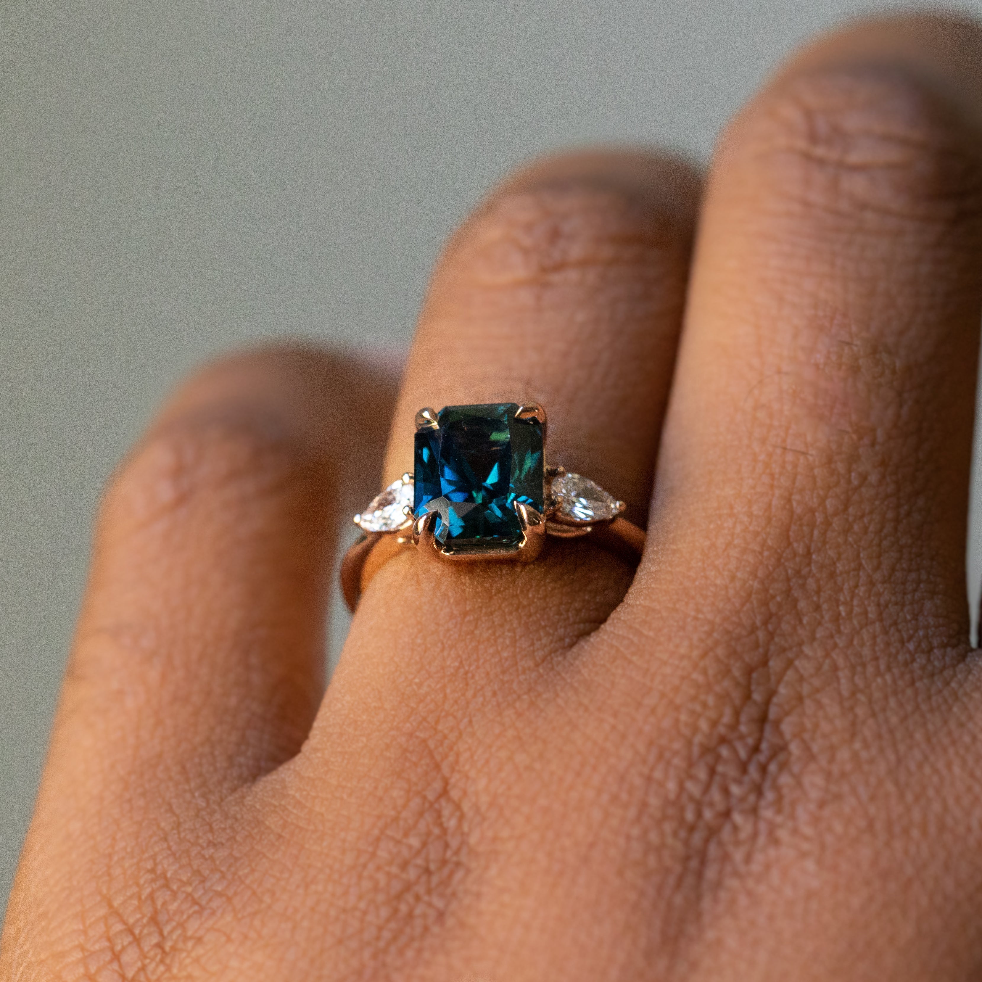 Three Stone Ring with Pear Side Stones- Setting