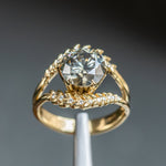 3.01ct Round Grey Diamond Double Curved Vine Prong Set Ring in 18k yellow gold