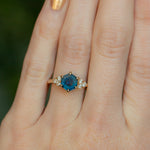 1.45ct Hexagon Silky Blue Montana Sapphire and Diamond Cluster Ring in 18k Yellow Gold