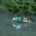 1.50ct Precision Cut Minty Teal Montana Sapphire and Diamond ring in 14k Yellow Gold