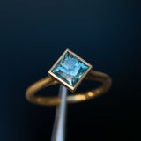 2.17ct Princess Cut Teal Montana Sapphire Contemporary Bezel Set Ring in 18k Yellow Gold