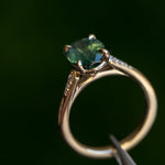 3.06ct Oval Madagascar Sapphire and Diamond Vintage Cathedral Four Prong Ring in 14k Yellow Gold