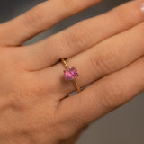 1.35ct Oval Hot Pink Montana Sapphire Evergreen Carved 4 Prong Solitaire in 14k Yellow Gold