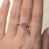 1.35ct Oval Hot Pink Montana Sapphire Evergreen Carved 4 Prong Solitaire in 14k Yellow Gold