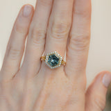 2.70ct Midnight Hexagon Montana Sapphire and Diamond Halo Bezel Set Split Shank Ring In 18k Yellow Gold