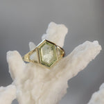 2.04ct Montana Sapphire Hexagon Portrait Cut Low Profile Bezel Split Shank Solitaire Ring in 14k Green Gold