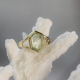 2.04ct Montana Sapphire Hexagon Portrait Cut Low Profile Bezel Split Shank Solitaire Ring in 14k Green Gold