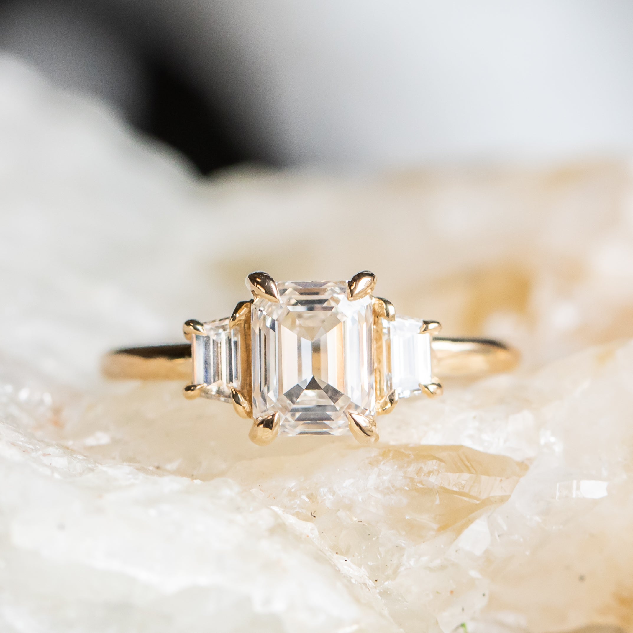 Three Stone Ring with Trapezoid Side Stones- Setting