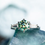 Three Stone Ring with Tapered Baguette Diamonds - Setting