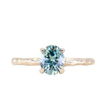 1.30ct Oval Light Teal Blue Precision Cut Montana Sapphire Evergreen Carved 4 Prong Solitaire in 14k Yellow Gold