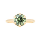1.94ct Round Precision Cushion Cut Green Montana Sapphire Scallop Cup Solitaire in 14k Yellow Gold