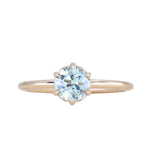 0.97ct Untreated Round Precision Cut Aqua Montana Sapphire Lotus Solitaire in 14k Yellow Gold