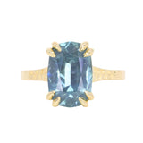 4.25ct Antique Style Elongated Cushion Untreated Montana Sapphire Vine Cathedral Four Prong Ring in 18k Yellow Gold