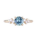 0.81ct Round Light Blue Grey Montana Sapphire and Diamond Starry Night Low Profile Solitaire in 14k Yellow Gold