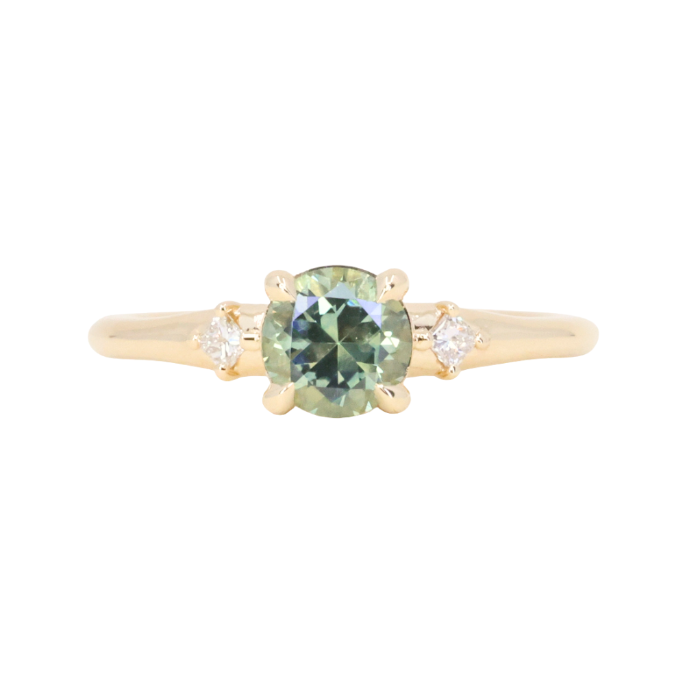 0.93ct Round Seafoam Montana Sapphire and Princess Cut Diamond Rapids Low Profile Ring in 14k Yellow Gold