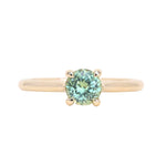 0.78ct Round Seafoam Teal Green Montana Sapphire Four Prong Lotus Solitaire in 14k Yellow Gold