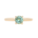 0.78ct Round Seafoam Teal Green Montana Sapphire Four Prong Lotus Solitaire in 14k Yellow Gold