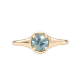 0.88ct Untreated Round Montana Sapphire Low Profile 4 Prong Signet Solitaire in 14k Yellow Gold