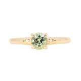 0.79ct Round Light Green Montana Sapphire Low Profile Four Prong Spring Bloom Solitaire in 14k Yellow Gold