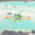 1.01ct Round Green Montana Sapphire Classic Four Prong Solitaire in 14k Yellow Gold