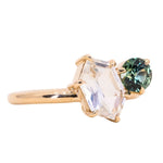 1.80ct Hexagon Sapphire & 0.69ct Round Montana Sapphire Toi Et Moi Ring in 14k Yellow Gold