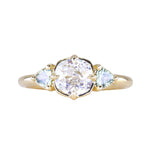 0.96ct Antique Old Mine Cut Diamond and Trillion Seafoam Montana Sapphire Antique Style Compass Set Low Profile Ring with Milgrain in 18k Yellow Gold