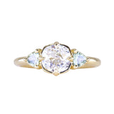 0.96ct Antique Old Mine Cut Diamond and Trillion Seafoam Montana Sapphire Antique Style Compass Set Low Profile Ring with Milgrain in 18k Yellow Gold