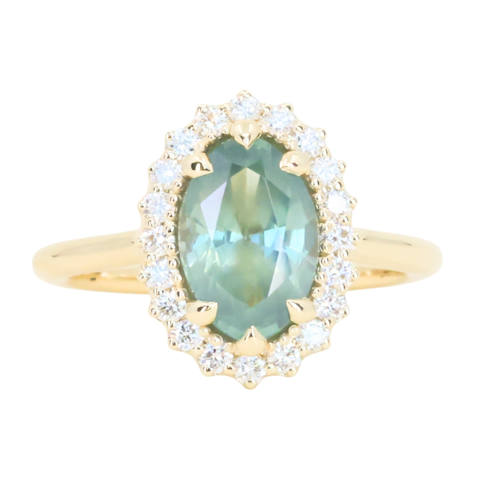 2.54ct Untreated Montana Sapphire Antique-Style Low Profile Diamond Halo Ring in 14k Yellow Gold- Appraised Stone