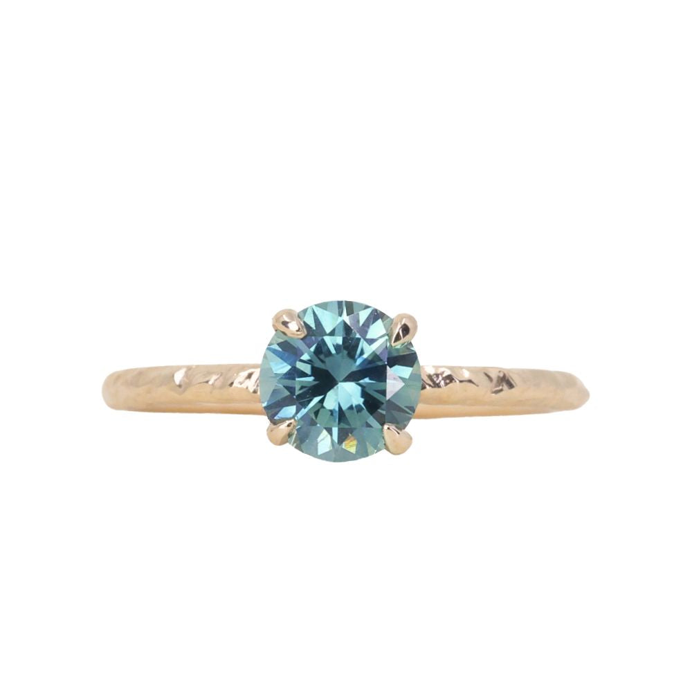 1.13ct Round Precision Blue Montana Sapphire Evergreen Carved 4 Prong Solitaire in 14k Yellow Gold