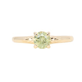 0.84ct Round Light Green Montana Sapphire Low Profile Four Prong Spring Bloom Solitaire in 14k Yellow Gold