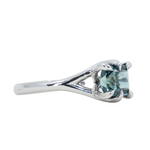 1.58ct Modified Square Montana Sapphire Low Profile Six Prong Split Shank Solitaire in Platinum