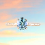 1.37ct Oval Light Teal Blue Precision Cut Montana Sapphire Evergreen Carved 4 Prong Solitaire in 14k Yellow Gold