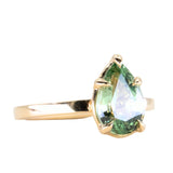 2.63ct Seafoam Pear Montana Sapphire Flat Band 5 Prong Solitaire in 18k Yellow Gold