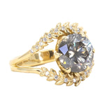 3.01ct Round Grey Diamond Double Curved Vine Prong Set Ring in 18k yellow gold