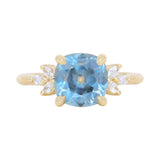 3.38ct Untreated Montana Sapphire Cushion Cut Marquise Diamond Cluster Ring in 18k Yellow Gold
